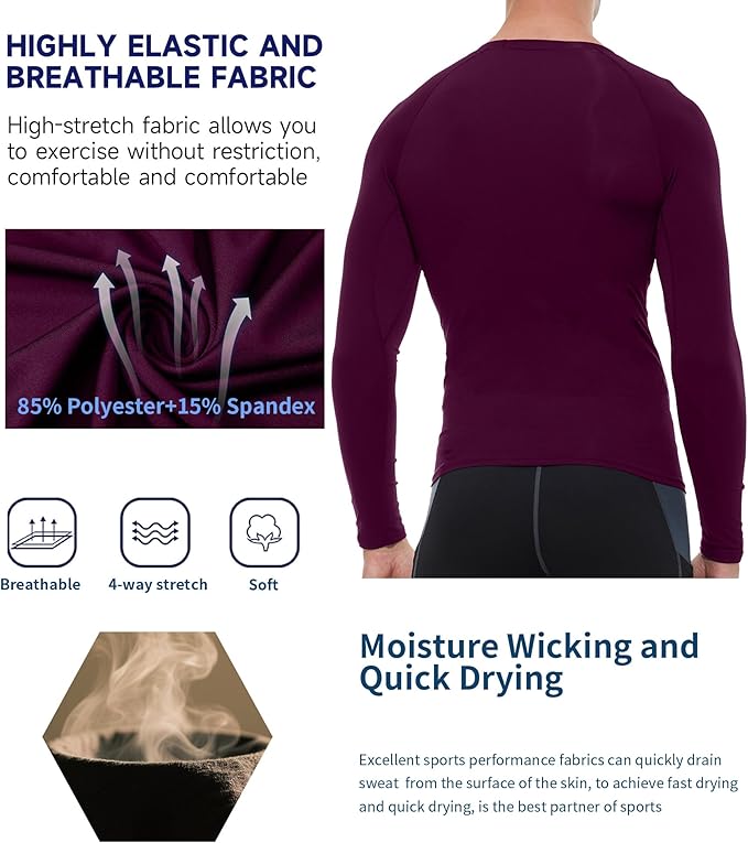 Compression Shirt Men Long Sleeve Quick Dry T-Shirt Athletic Workout Base Layer Running Sports Gym Undershirts