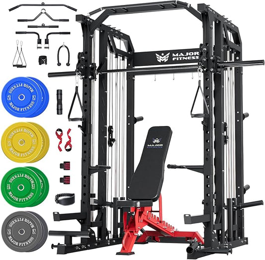 Major Fitness Drone2 Smith△ Machine – All-in-One Home Gym Squat Rack with Weight Bar, Dual LAT Pull-Down Systems & Cable Crossover Machine for Full-Body Workouts