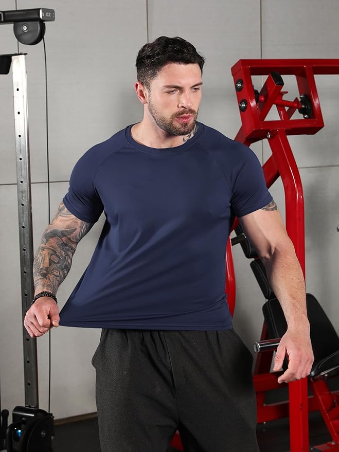 Sumolux 5 Pack Men’s Active Crew Neck T Shirts Quick Dry Athletic Running Gym Workout Short Sleeve Tee Tops Bulk