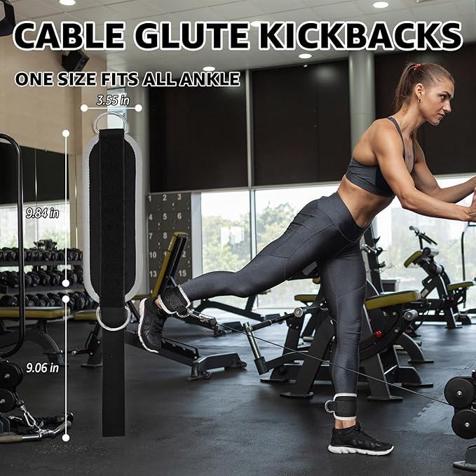Fitness Ankle Straps for Cable Machine, Kickbacks Glute Workouts, Lower Body Exercises, Adjustable Leg Straps with Neoprene Padding Men Women