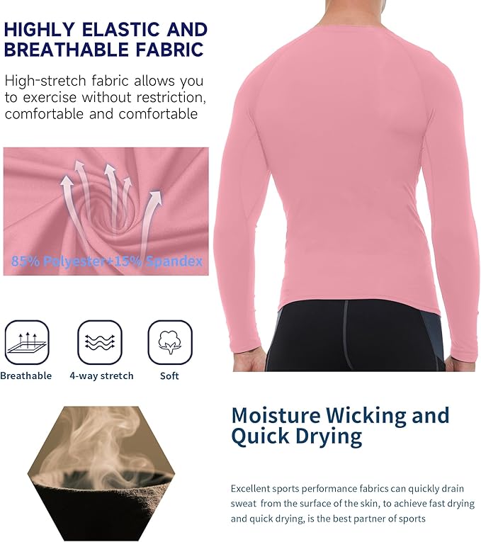 Compression Shirt Men Long Sleeve Quick Dry T-Shirt Athletic Workout Base Layer Running Sports Gym Undershirts