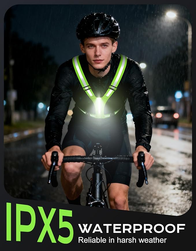 LED Reflective Vest Super Bright Lighting, 360° Visible Running Light for Runners, Waterproof Adjustable Reflective Running Vest Headlamp for Men/Women/Kids Night Walking/Running/Cycling