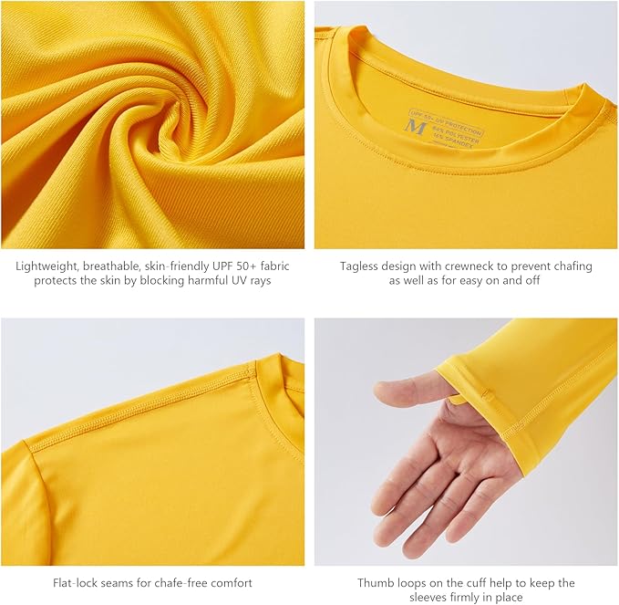 Men’s UPF 50+ Long Sleeve Performance T-Shirts Permanent UV Protective Quick Dry for Everyday Hiking Fishing Beach