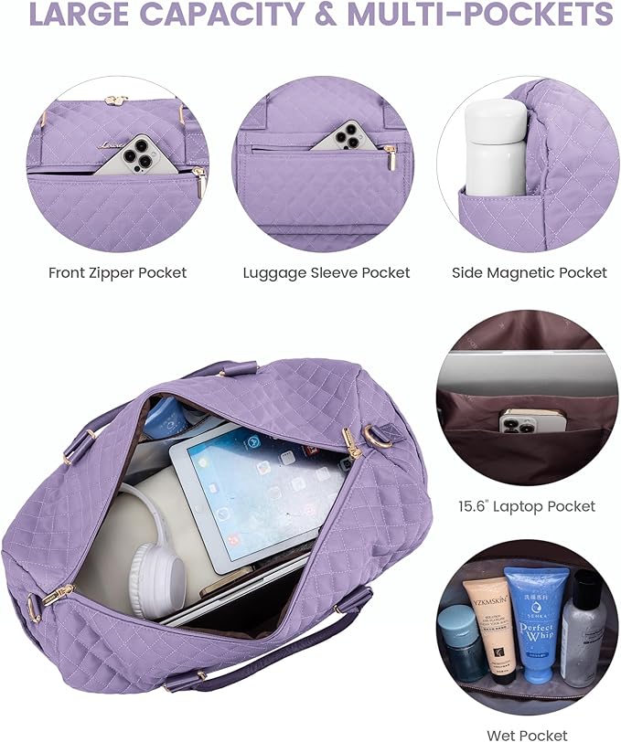 LOVEVOOK Travel Duffle Bag for Women, Weekender Overnight Bag with Shoe Compartment, Carry on Bag with Toiletry Bag, Gym Duffel Bag with Wet Pocket, Hospital Bags for Labor and Delivery 3 Pcs Set