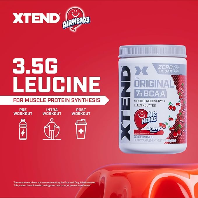 Xtend Original BCAA Powder Airheads Candy Flavor, 7g BCAA and 2.5g L-Glutamine, Sugar Free Post Workout Muscle Recovery Drink with Amino Acids for Men & Women, 30 Servings