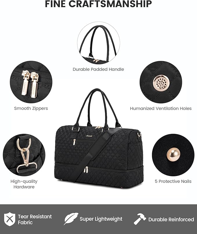 LOVEVOOK Travel Duffle Bag for Women, Weekender Overnight Bag with Shoe Compartment, Carry on Bag with Toiletry Bag, Gym Duffel Bag with Wet Pocket, Hospital Bags for Labor and Delivery 3 Pcs Set