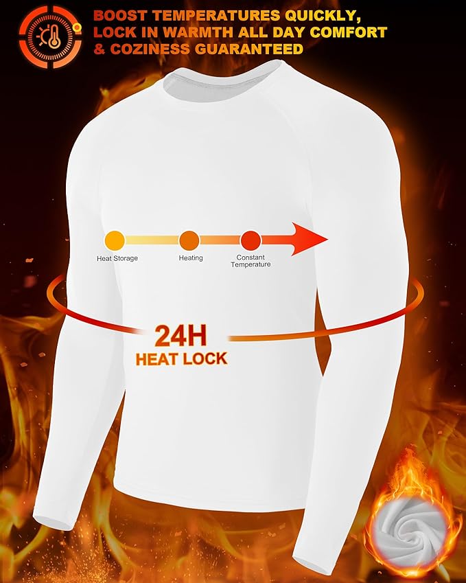 Mens Thermal Compression Shirts, Warm Long Sleeve Fleece Lined Tops Athletic Base Layer for Running Cold Weather