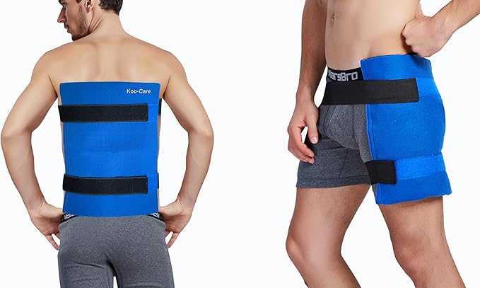 Koo-Care 2 Large Gel Ice Packs for Injuries Reusable Hot Cold Pack Wrap with Strap - Flexible Cold Compress for Shoulder Rotator Cuff, Hip, Knee Replacement Pain Relief Post-Surgery Recovery 11" x 14"