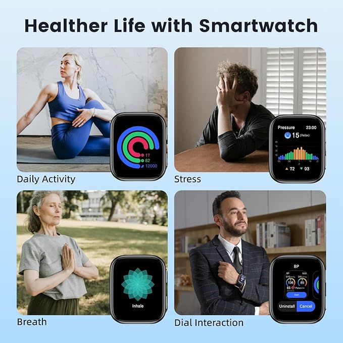 YHE Smart Watch Blood Pressure, 1.95'' Blood Pressure Watch with Air Pump Cuff, Blood Pressure Monitor for Sleep and Sports Tracking for Android iOS Supports Data Sharing, Reminder Monitoring Etc