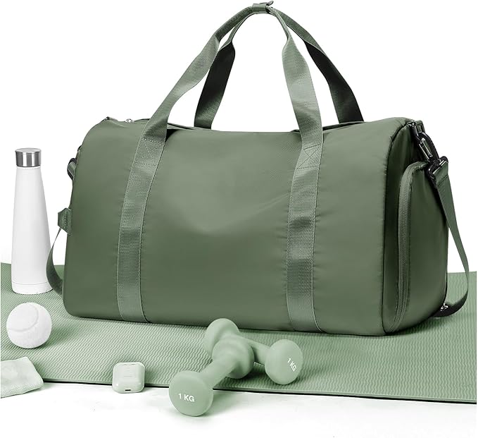 Gym Duffle Bag for Women Carry on Luggage Travel Essentials Airline Approved Personal Item 18x14x8 Inches Lightweight Weekender Sports Travel Duffel Bag with Shoe Compartment Wet Pocket Men Green