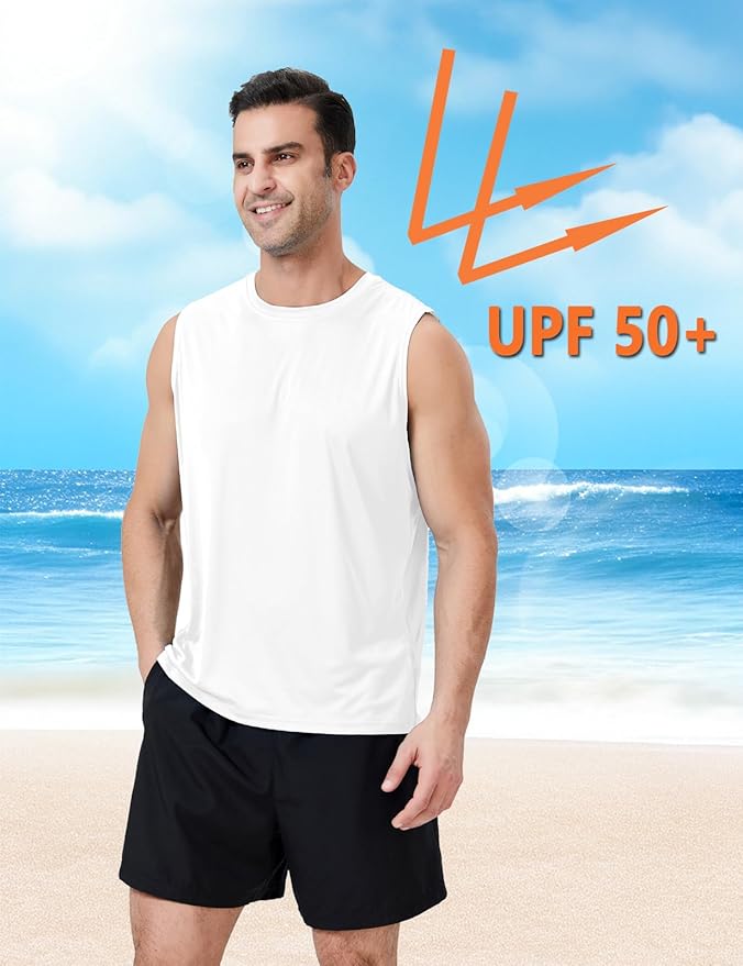 Men's Sleeveless UPF 50+ Swim Shirts Quick Dry Workout Tank Top UV Protection Running Gym Muscle T Shirts