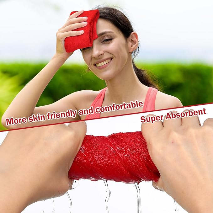 Shimeyao 2 Pcs Cotton Sports Football Towel with Closure Pitching Football Sweat Towel for Sports Gym Men Women Accessories(Red,Classic)