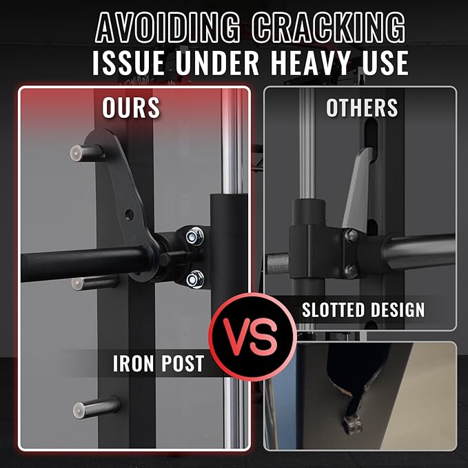 Mikolo Smith Machine, 2200lbs Squat Rack with LAT-Pull Down System & Cable Crossover Machine, Training Equipment with Leg Hold-Down Attachment