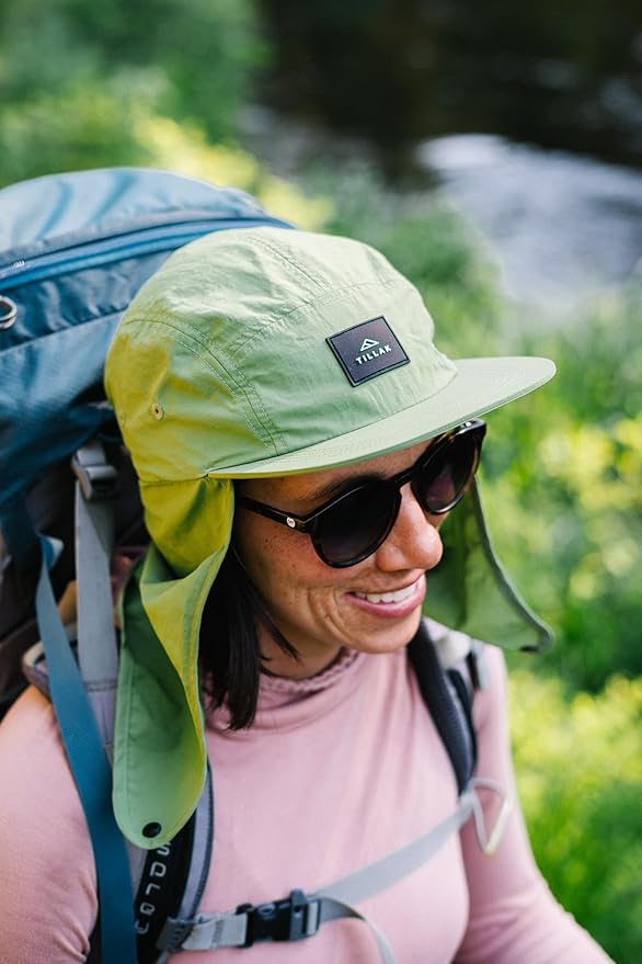 Tillak Chamisa Sun Hat, Lightweight Nylon 5 Panel Cap with Hide-able Neck Shade and Spring Cord