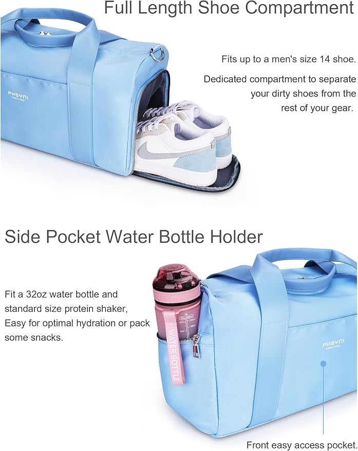 Gym Bag for Women Girls with Shoe Compartment & Wet Pocket - Duffle Bag for Travel Sports Fitness Workout Athletic, 19"-Medium, Blue