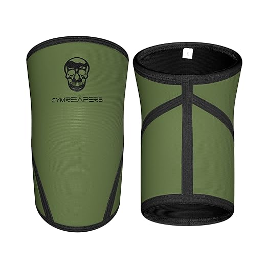Knee Sleeves (Pair w/ Bag) - Knee Compression Sleeve Support for Squats, Weightlifting, and Powerlifting - Gymreapers 7MM Neoprene Sleeves - 1 Year Warranty (Military Green/Black, Large)