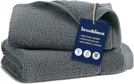 Brooklinen Super-Plush Turkish Cotton Washcloths Set of 2 Cotton, 820 GSM, Highly Absorbent, Machine Washable, Perfect for Home & Bathroom (13" x 13", Graphite Gray)