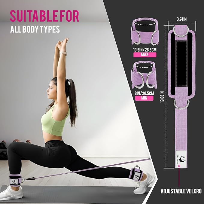 Slim Panda Ankle Strap for Cable Machine,Ankle Cuff for Kickbacks, Booty Hip Abductors,Glute Workouts, Leg Extensions, Curls for Men and Women, Adjustable with Double D-Rings