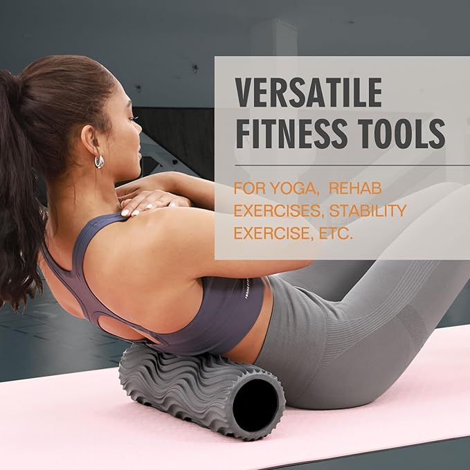 Foam Roller, Deep Tissue Massage Muscle Roller Back Roller Foam with Wave Texture - Back Pain Relief & Physical Therapy, Fitness Foam Roller for Pilates, Yoga (Grey)