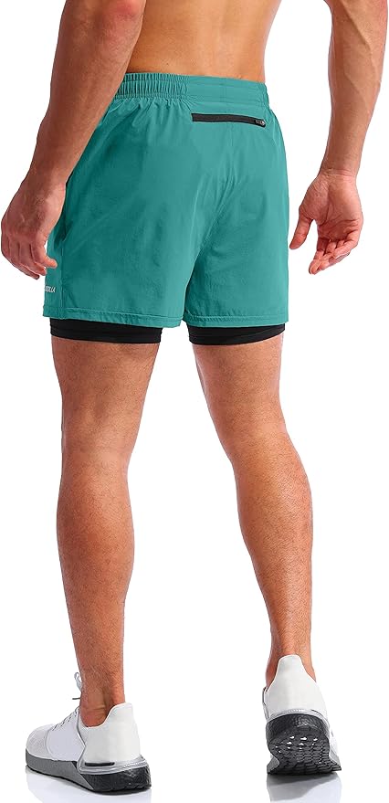 Pudolla Men’s 2 in 1 Running Shorts 5" Quick Dry Gym Athletic Workout Shorts for Men with Phone Pockets