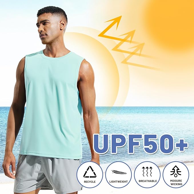 MIER Men's Workout Tank Tops UPF 50+ Swim Shirts Quick Dry Running Sleeveless UV Protection Muscle Tees