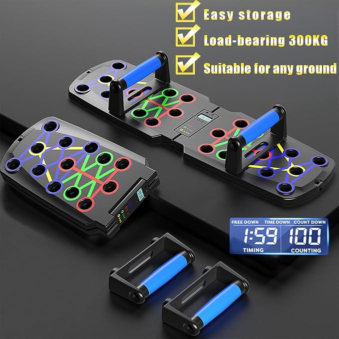 Push Up Board for Men, Push Up Bar at Home Workout Equipment, Pushup Handles Home Gym Exercise Fitness Equipment Portable Foldable with Counter and Wrist guards