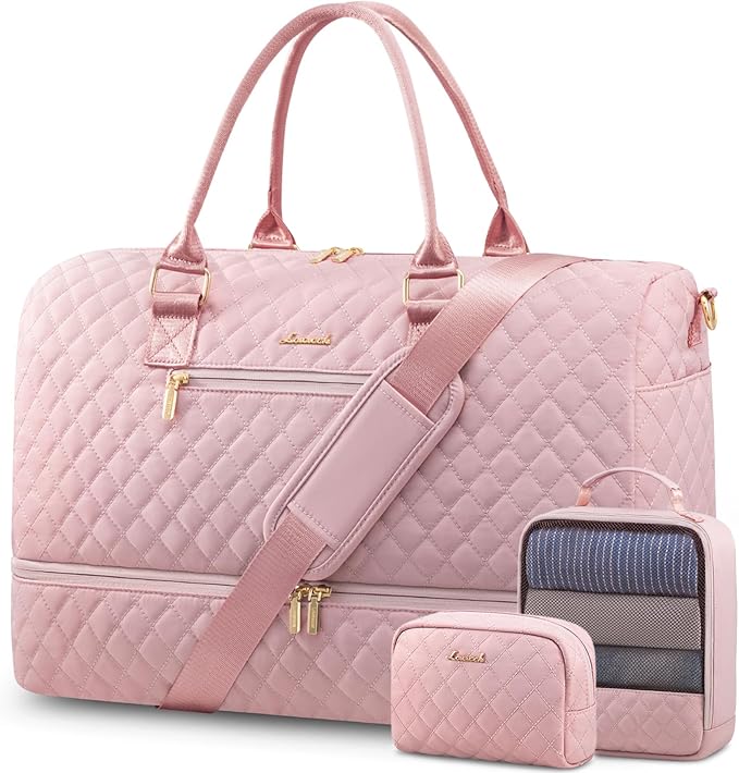 LOVEVOOK Travel Duffle Bag for Women, Weekender Overnight Bag with Shoe Compartment, Carry on Bag with Toiletry Bag, Gym Duffel Bag with Wet Pocket, Hospital Bags for Labor and Delivery 3 Pcs Set