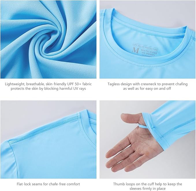 Men’s UPF 50+ Long Sleeve Performance T-Shirts Permanent UV Protective Quick Dry for Everyday Hiking Fishing Beach