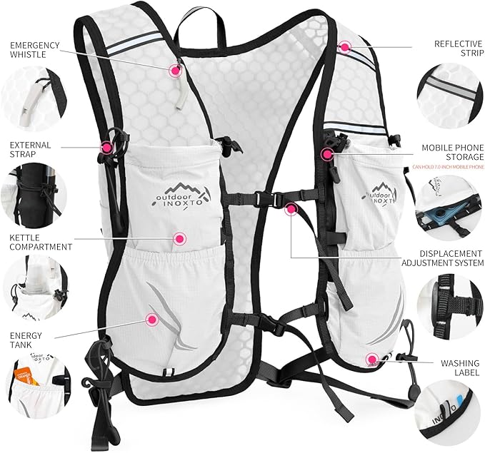 Running Vest for Women Men, Adjustable Chest Straps Running Hydration Vest with 500ml Soft Flask, Lightweight Breathable Reflective Hydration Backpack for Hiking