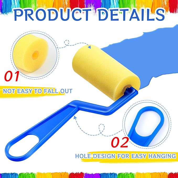 Tenceur 3 Inch Foam Paint Rollers Painting Sponge Roller Small Sponge Paint with Plastic Handle for Young Artists Kids Early Educational Graffiti Painting Art Craft Supplies(50 Pieces)