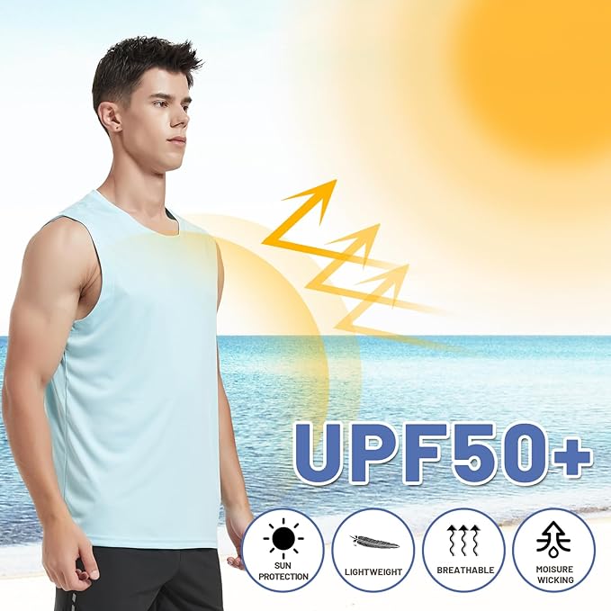 MIER Men's Workout Tank Tops UPF 50+ Swim Shirts Quick Dry Running Sleeveless UV Protection Muscle Tees