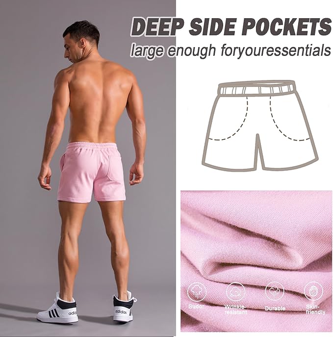Mens 5 Inch/7 Inch Cotton Shorts Mens Sweat Athletic Shorts for Men Gym Worket Shorts with Pockets