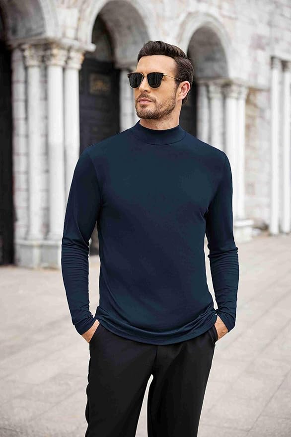 COOFANDY Mens Mock Turtleneck T-Shirts Long Sleeve Solid Color Tees Shirts Basic Casual Slim Fit Pullover T Shirts