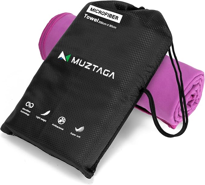 Microfiber Beach Towel-Perfect for Travel, Sports, Camping, Swimming, Yoga, Gym- Quick Dry, Sand Free, Compact, Lightweight, Absorbent (Purple,Small(101x50cm, 40x20”))