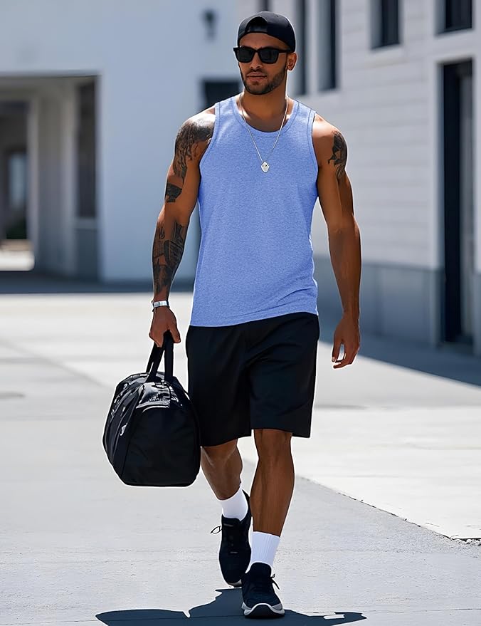 MAGCOMSEN Mens Workout Tank Tops Undershirt Cotton Muscle Athletic Sleeveless Shirts for Gym