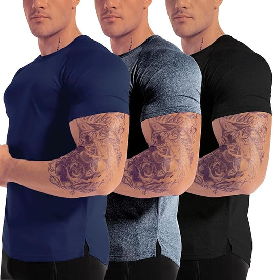 Men's 3pack Dry Fit Workout Gym Short Sleeve T Shirt Moisture Wicking Active Athletic Performance Running Shirts