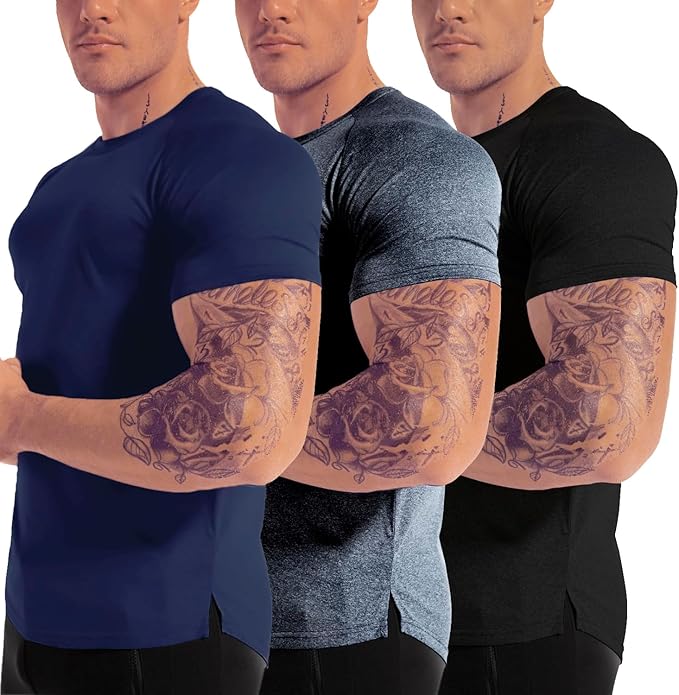 Men's 3pack Dry Fit Workout Gym Short Sleeve T Shirt Moisture Wicking Active Athletic Performance Running Shirts