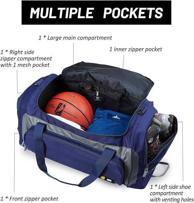 MIER Large Duffel Bag Men's Gym Bag with Shoe Compartment, 60L