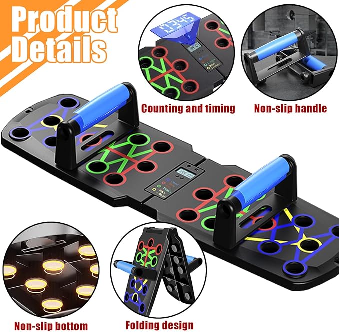 Push Up Board for Men, Push Up Bar at Home Workout Equipment, Pushup Handles Home Gym Exercise Fitness Equipment Portable Foldable with Counter and Wrist guards