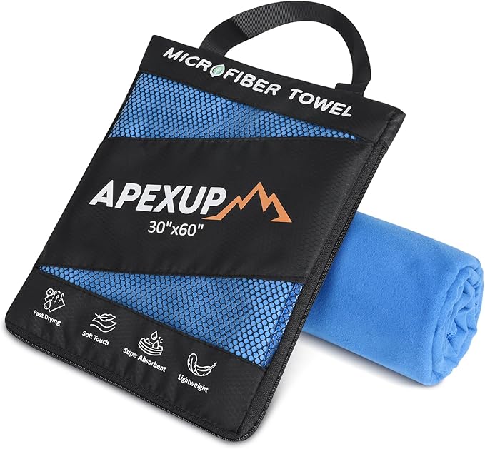 APEXUP Microfiber Travel Towel, Ultra Absorbent Quick Dry Towels, Lightweight Gym Sports Camping Towel for Workout, Yoga, Beach, Shower, Swimming (60"×30", Blue)