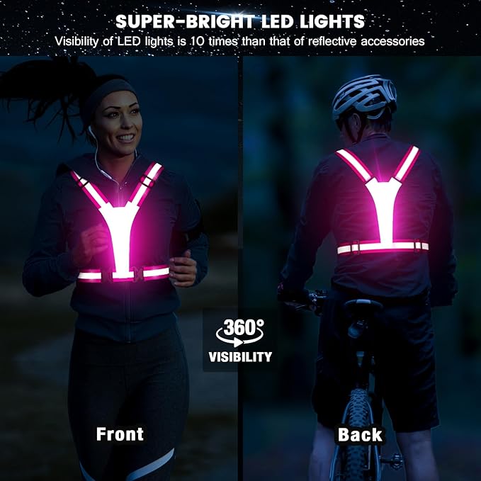 LED Reflective Running Vest Gear,Light Up Vest Runners Night Walking USB Rechargeable,Up to 11hrs Light with Adjustable Waist/Shoulder for Women Men Kids