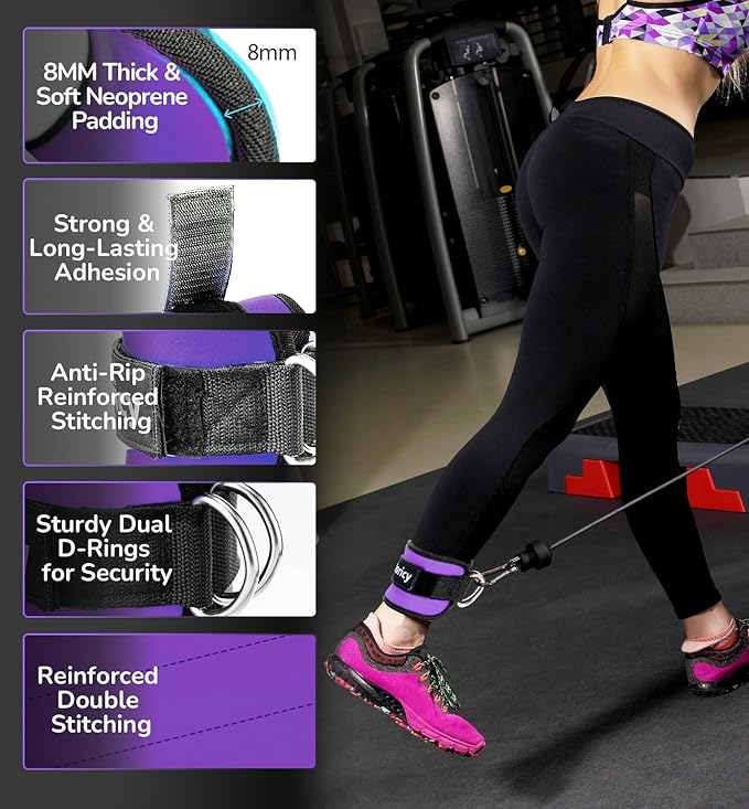 Ankle Strap for Cable Exercise Machines, Work Out Cuff Attachment Ankle Resistance Bands, Cable Kick Back Straps for Gym, Glute Workouts, Kickbacks, Leg Extensions, Hip Abductors, Booty Workouts