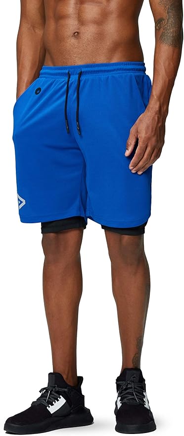 Pinkbomb Men's 2 in 1 Running Shorts Gym Workout Quick Dry Mens Shorts with Phone Pocket