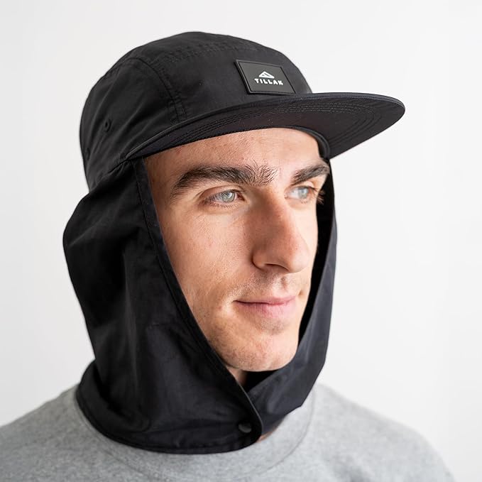 Tillak Chamisa Sun Hat, Lightweight Nylon 5 Panel Cap with Hide-able Neck Shade and Spring Cord