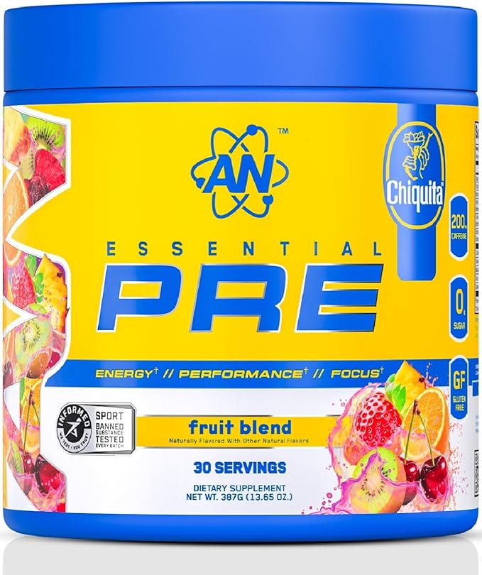 AN Essentials Pre-Workout Powder Supplement for Men & Women | Energy Drink Mix with 200mg Caffeine, Beta Alanine, Citrulline, & Creatine | Fruit Blend | 30 Servings
