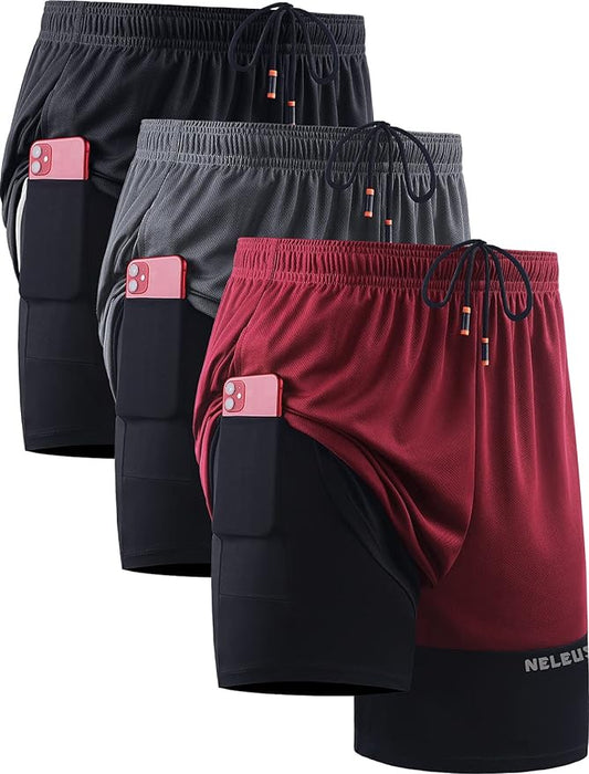 NELEUS Men's 2 in 1 Running Shorts with Liner,Dry Fit Workout Shorts with Pockets
