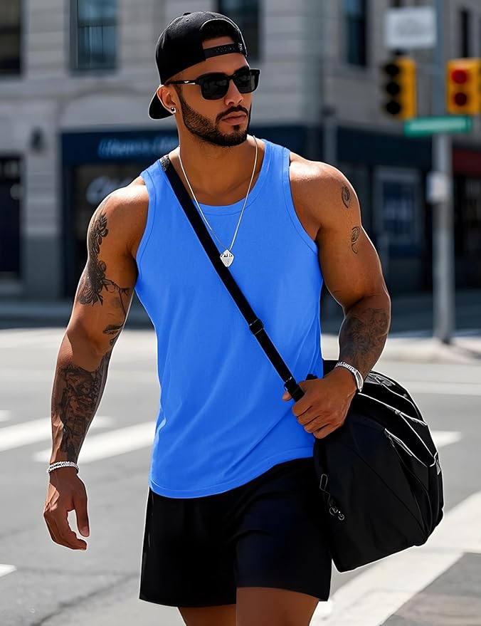 MAGCOMSEN Mens Workout Tank Tops Undershirt Cotton Muscle Athletic Sleeveless Shirts for Gym