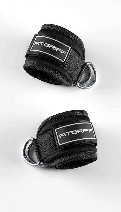 Fitgriff® Ankle Straps V3 for Cable Machine (2 Pieces) - Gym Workout Equipment - Leg Pulley Attachment, Kickback Straps