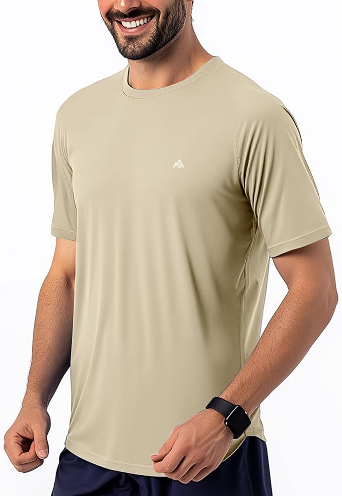 Instant Cooling Quick Dry Workout T-Shirt Men Coolmax Moisture Wicking Performance Crew Neck Running Comfort Tee