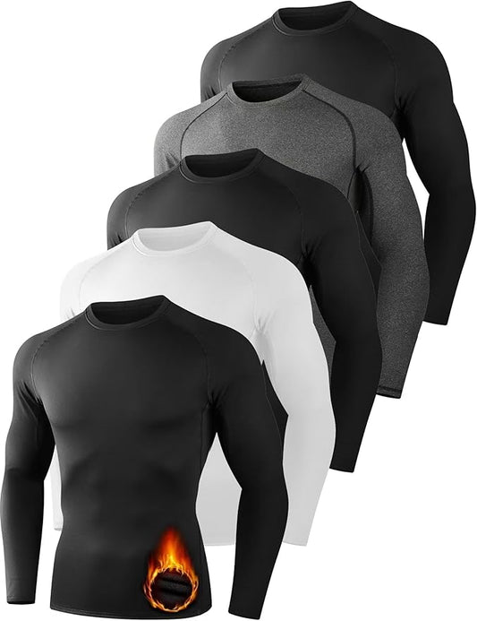 Dalavch 4/5 Pack Thermal Compression Shirts for Men Long Sleeve Running Gear Undershirt Base Layer for Winter Cold Weather